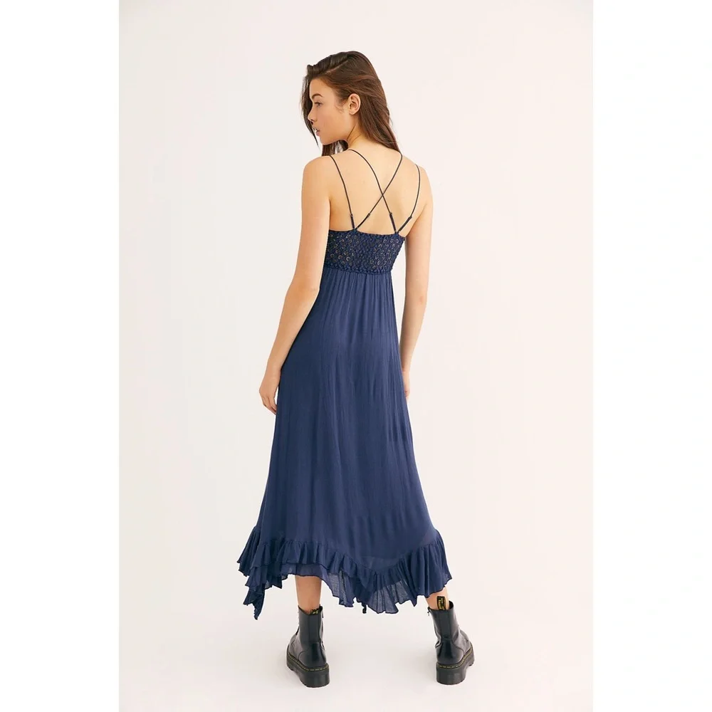 Free People Navy Blue Lace-Top Maxi Dress - Picture 3 of 12